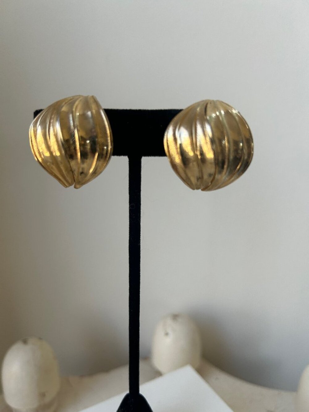 Vintage Gold Clip Earrings Marvella Dome Ribbed Earrings